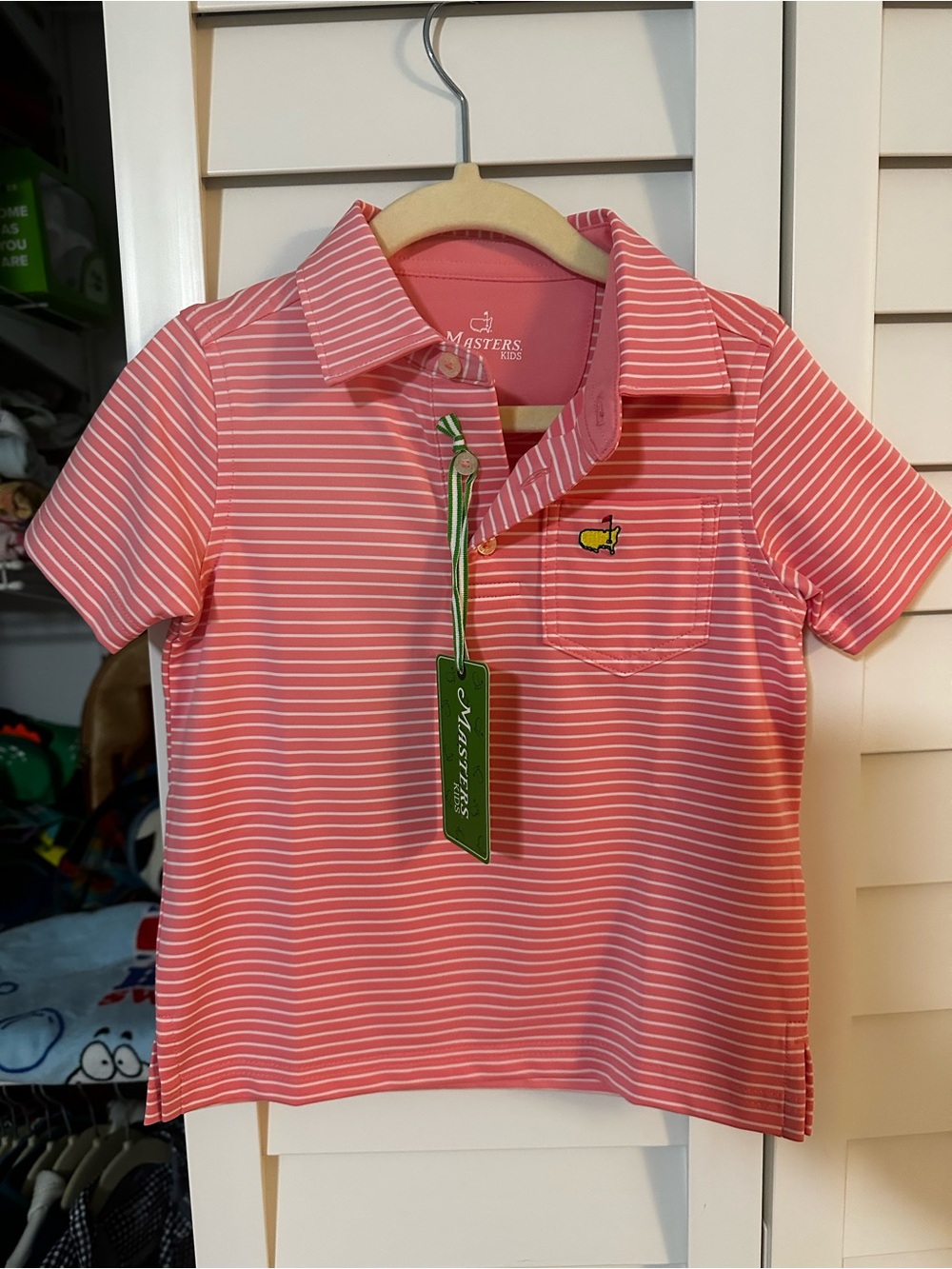 NWT Masters Kids Coral Pink Striped Polo Shirt